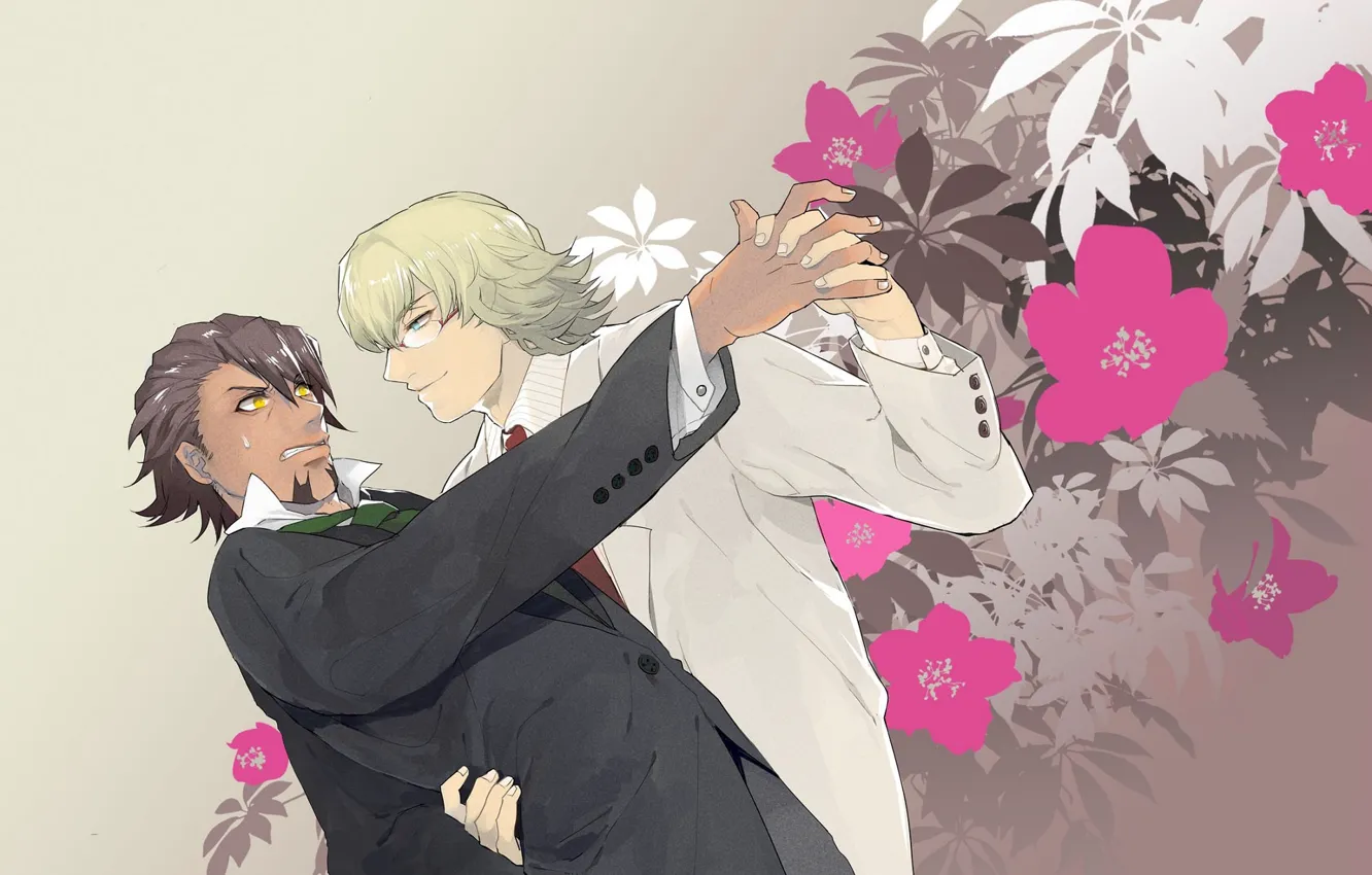 Photo wallpaper flowers, dance, art, guys, Tiger and Bunny