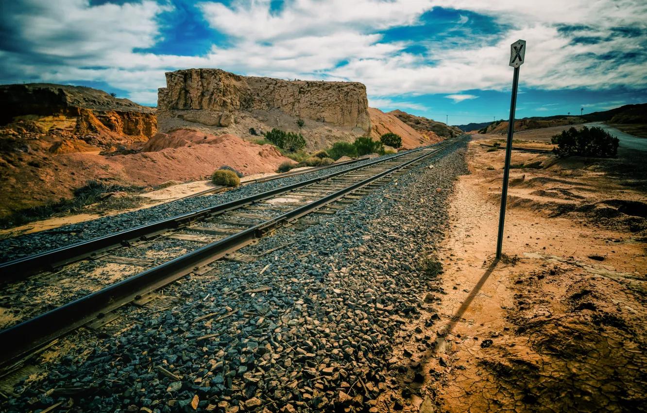Photo wallpaper the sky, sign, railroad