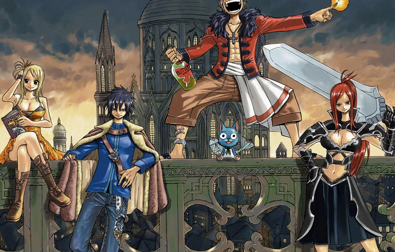 Photo wallpaper fairy tail, grey, Happy, Natsu, Lucy, Elsa