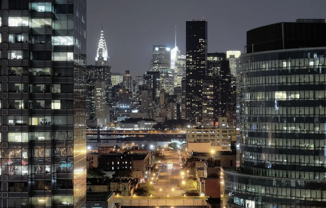 Photo wallpaper night, lights, new York, night, New York City, usa, manhattan, nyc