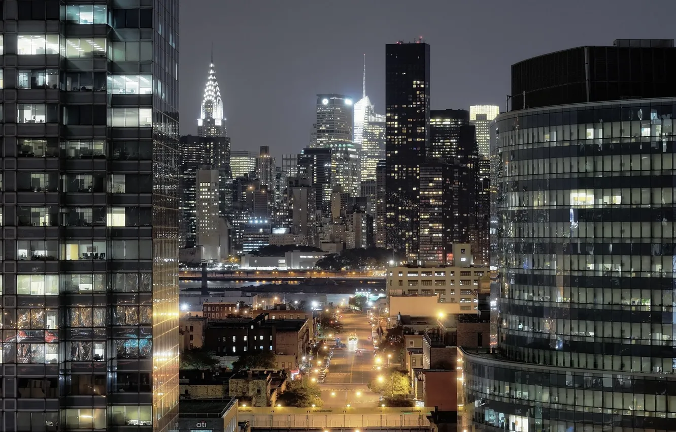 Photo wallpaper night, lights, New York, USA, night, Manhattan, NYC, New York City