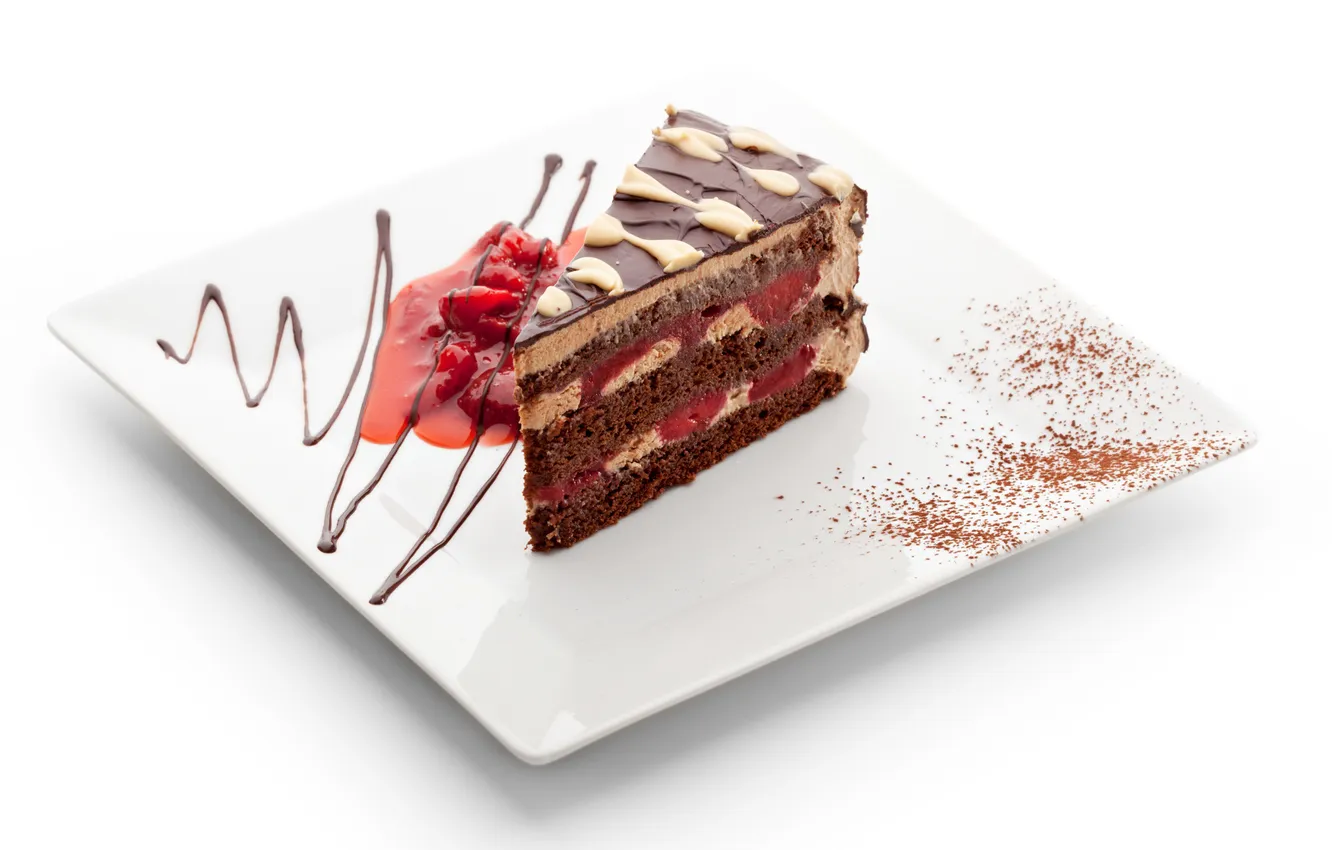 Photo wallpaper food, plate, cake, cream, dessert, piece, sweet, chocolate