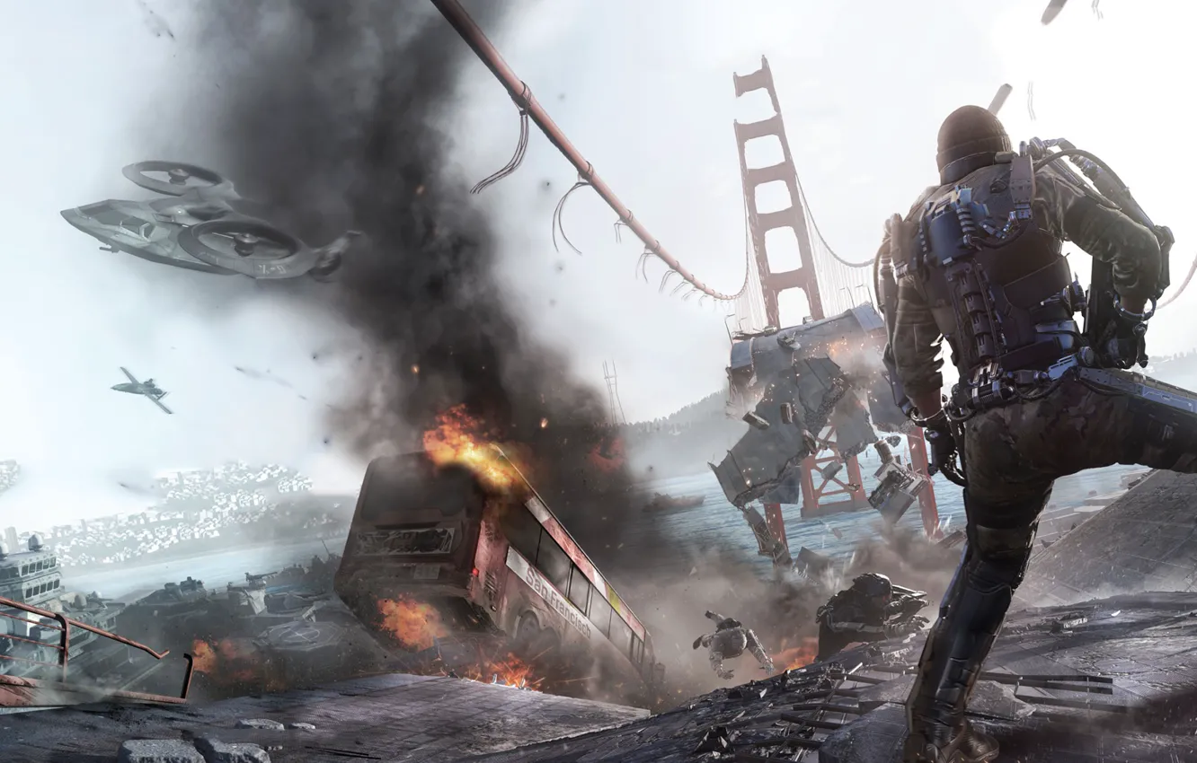 Photo wallpaper bridge, war, art, soldiers, Call of Duty Advanced Warfare