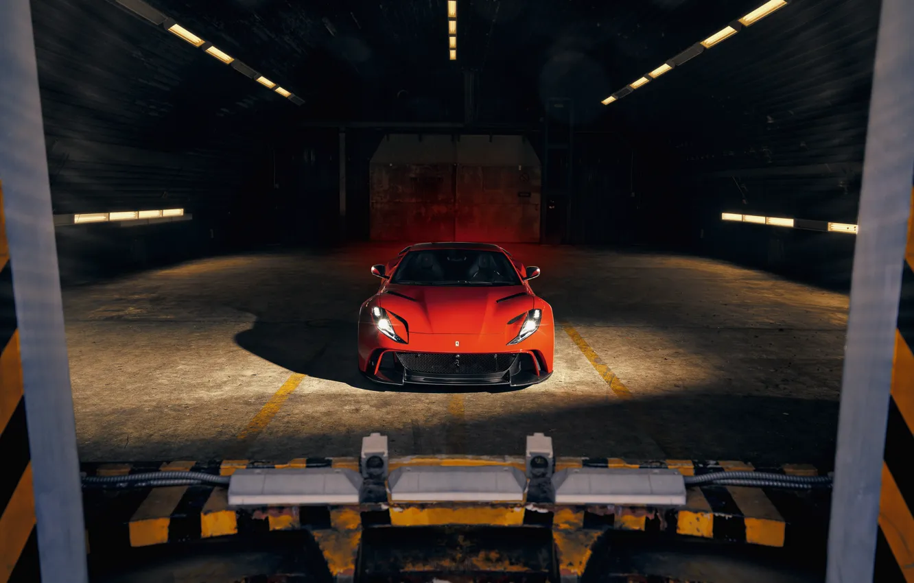 Photo wallpaper machine, light, lights, hangar, Ferrari, sports car, Superfast, 812