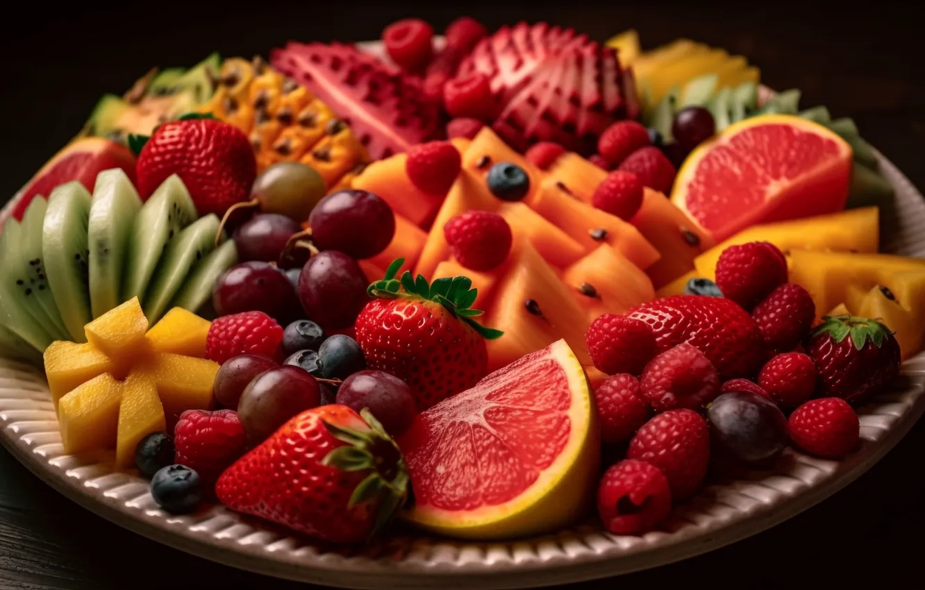 Photo wallpaper berries, food, fruit, different, a lot, juicy, delicious, cuts