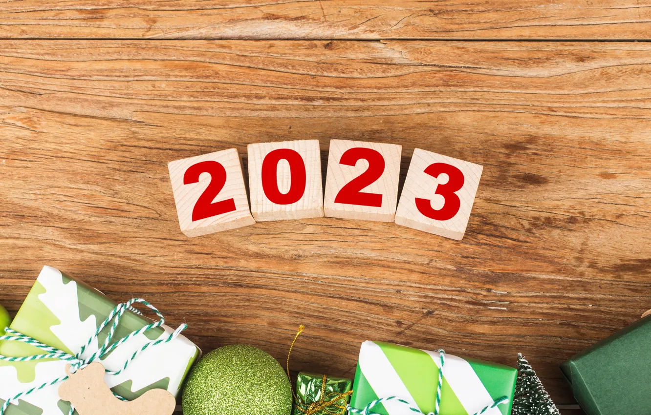 Photo wallpaper balls, green, box, gift, cubes, Board, new year, figures