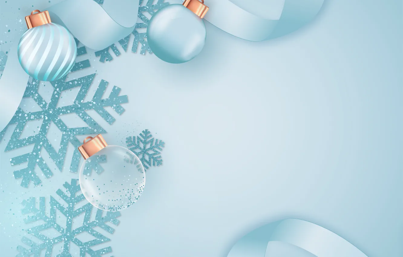 Photo wallpaper balls, snowflakes, blue, graphics, new year, Christmas, tape, blue background