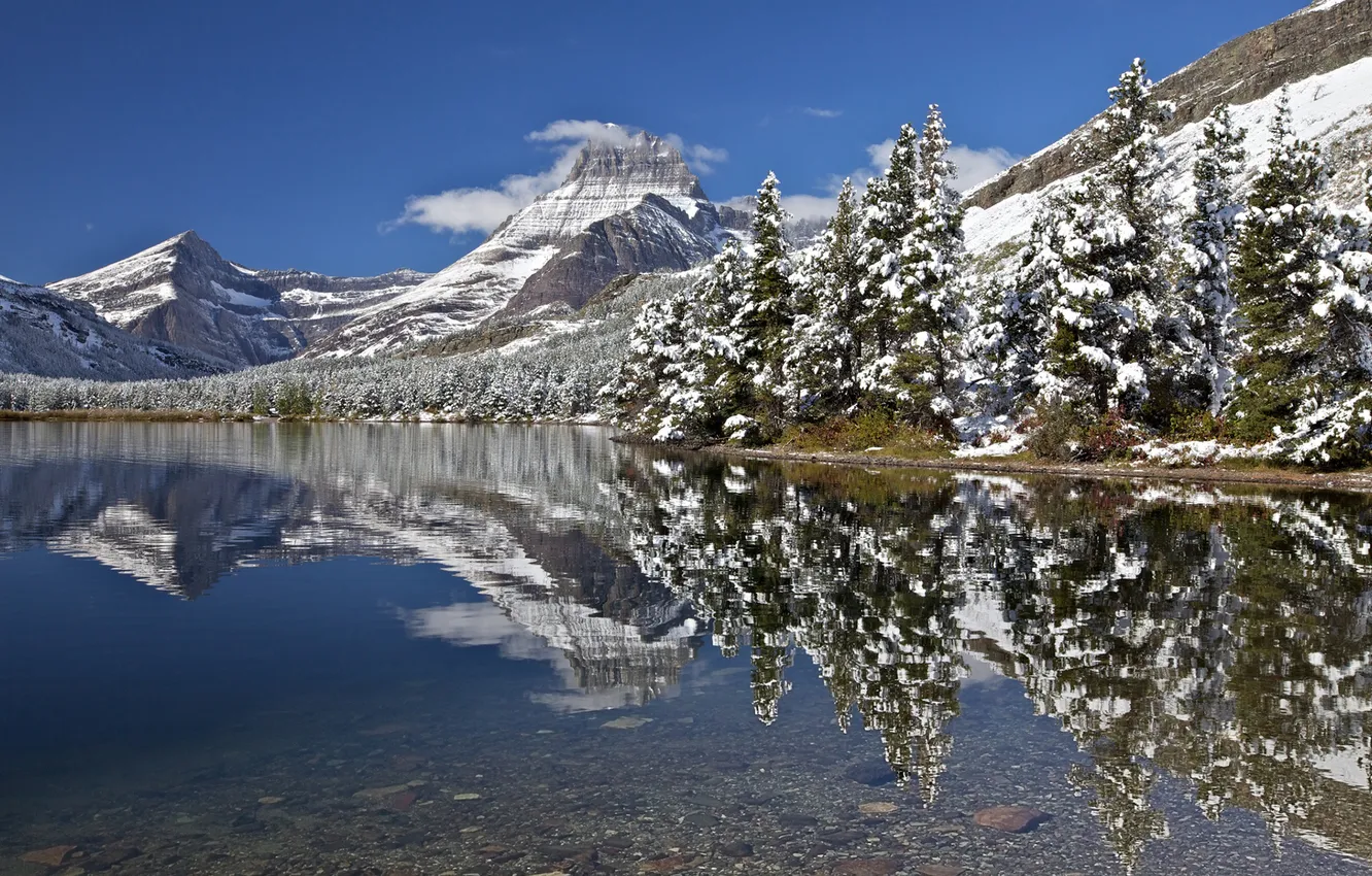 Photo wallpaper winter, forest, landscape, mountains, nature, lake, reflection, national Park