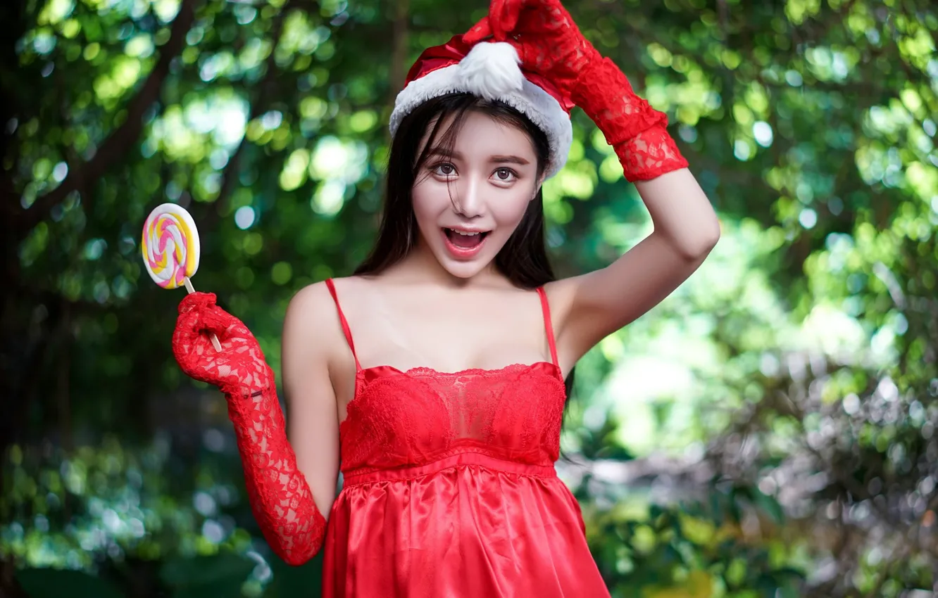 Photo wallpaper smile, gloves, Lollipop, Asian, cap
