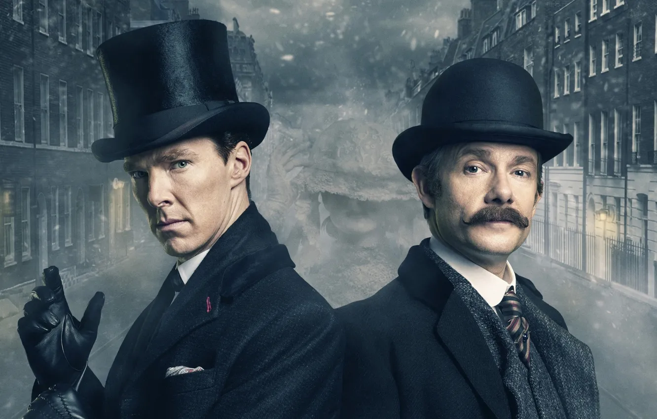 Photo wallpaper fog, London, building, Sherlock Holmes, Martin Freeman, Benedict Cumberbatch, Sherlock, Sherlock BBC