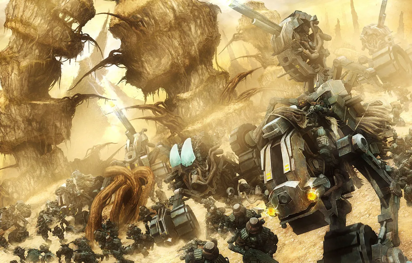 Photo wallpaper planet, robot, army, soldiers, far