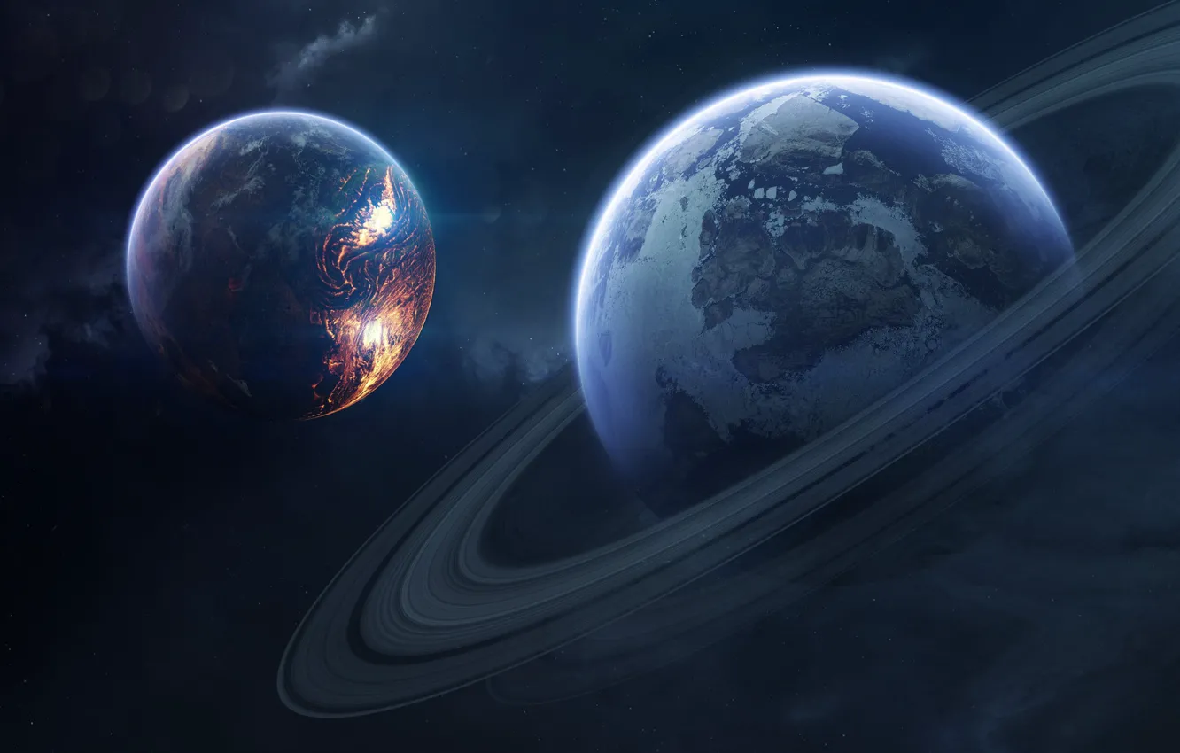 Photo wallpaper space, fiction, planet, satellite, ring, art, space, universe