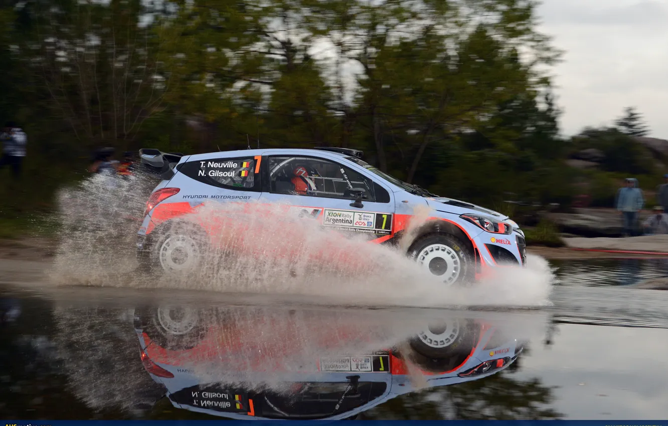Photo wallpaper Reflection, Puddle, Squirt, Hyundai, WRC, Rally, Rally, i20
