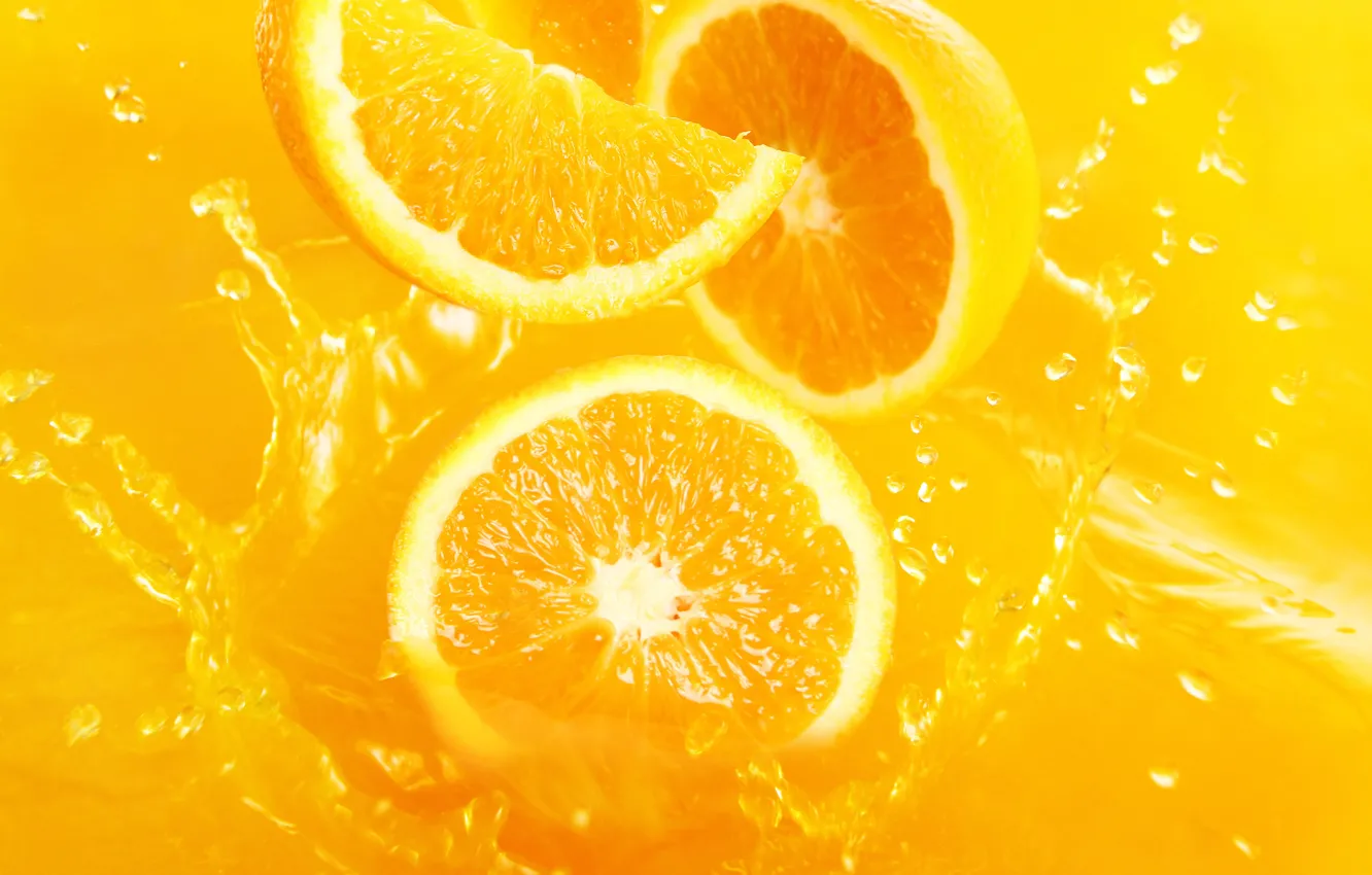 Photo wallpaper squirt, orange, juice, slices