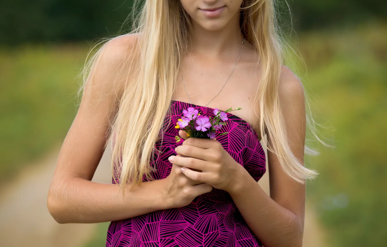 Photo wallpaper summer, girl, flowers
