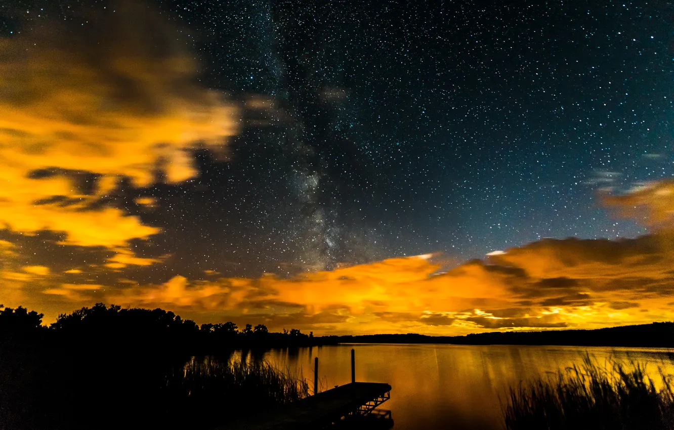 Photo wallpaper the sky, stars, clouds, landscape