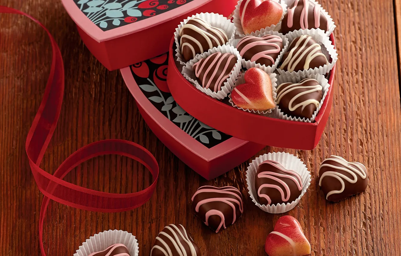 Photo wallpaper love, holiday, heart, chocolate, candy, red, love, i love you
