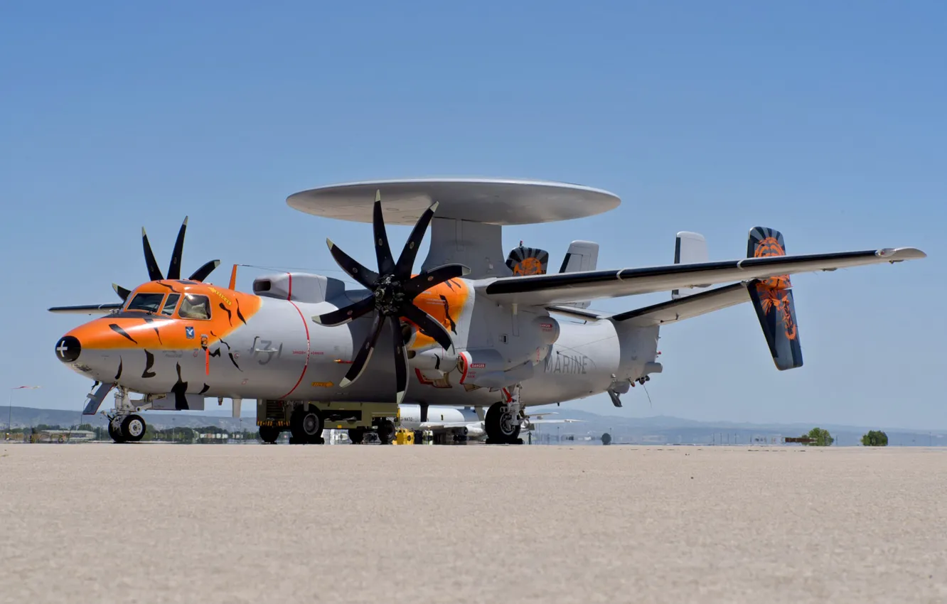 Photo wallpaper the plane, deck, Hawkeye, far, detection, radar, E-2C