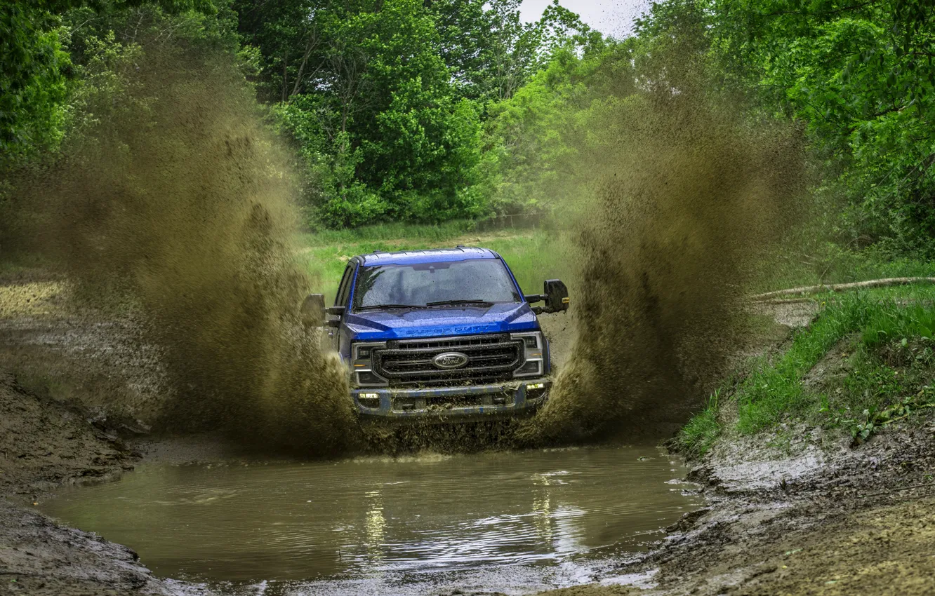 Photo wallpaper blue, Ford, puddle, pickup, Super Duty, F-250, Tremor, 2020