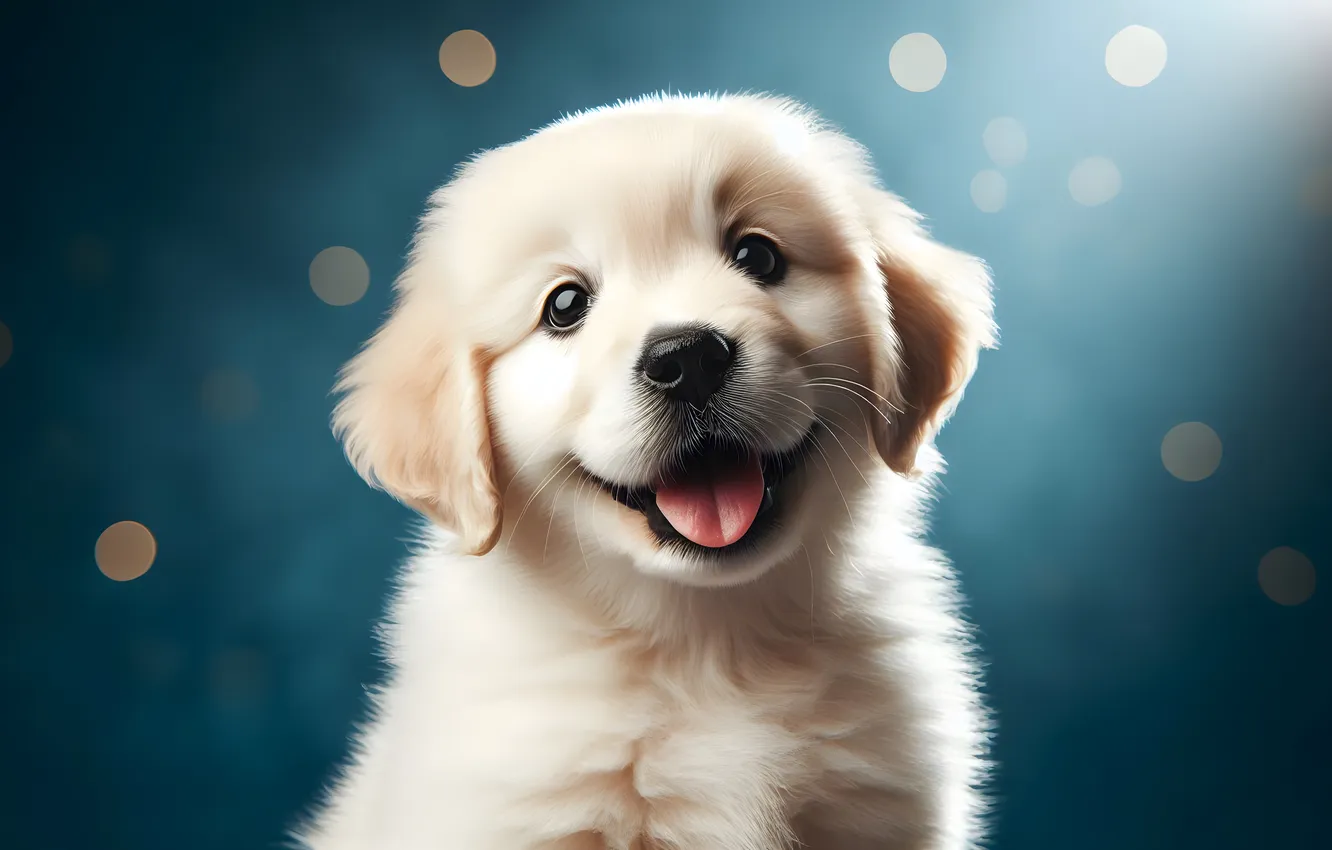 Photo wallpaper white, dog, puppy, bokeh, Retriever, AI art, neural network