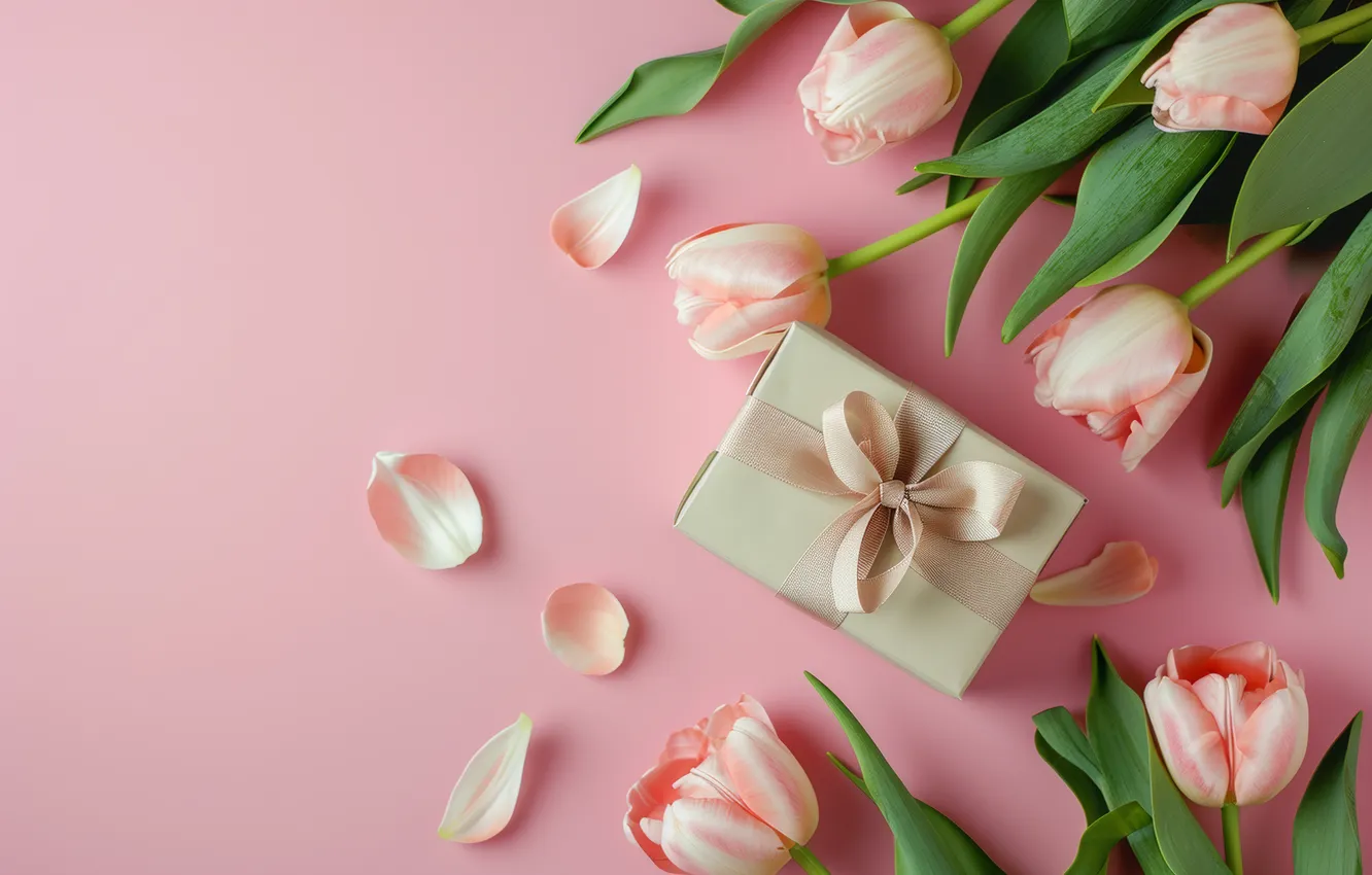 Photo wallpaper leaves, flowers, birthday, holiday, gift, bouquet, spring, petals