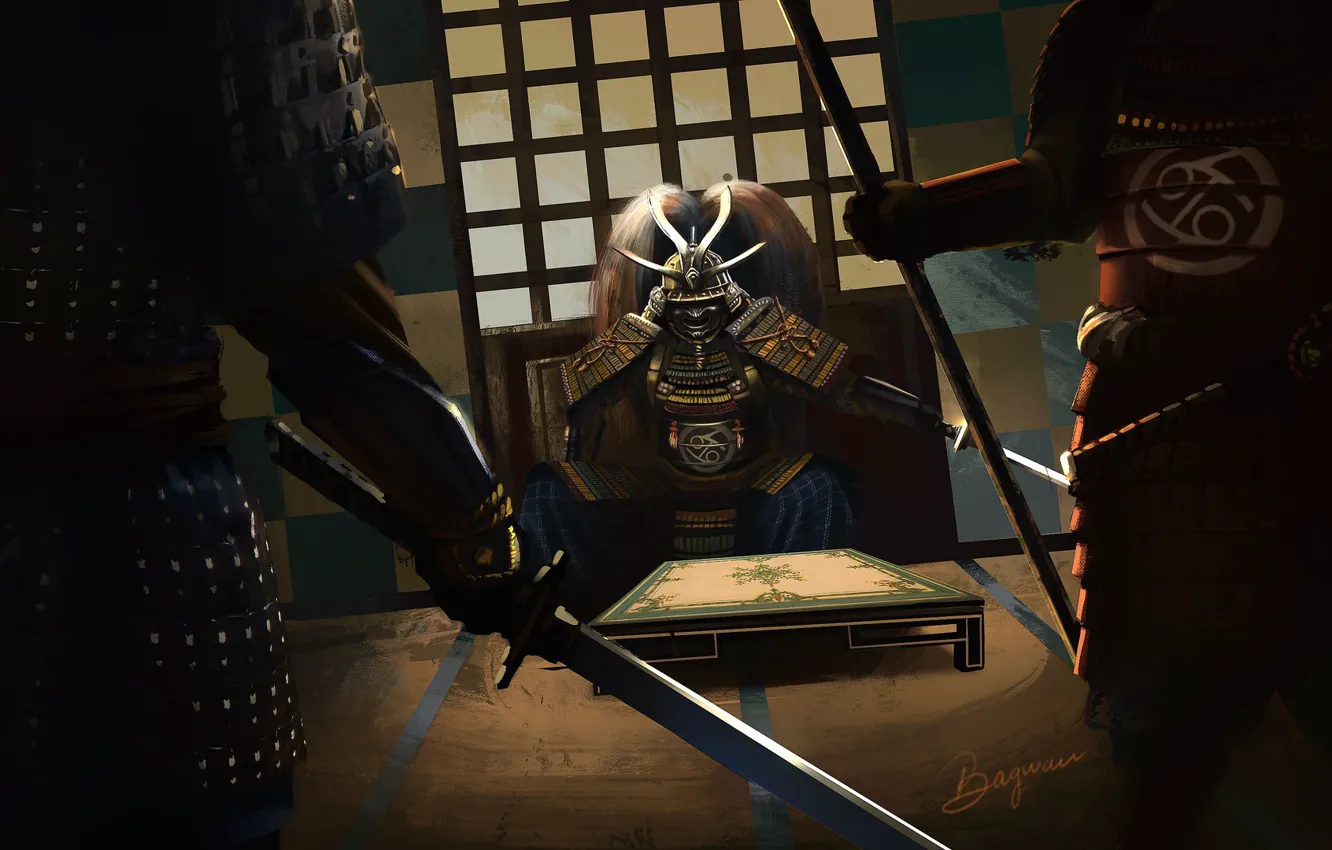 Photo wallpaper weapons, warriors, equipment, samurai stance