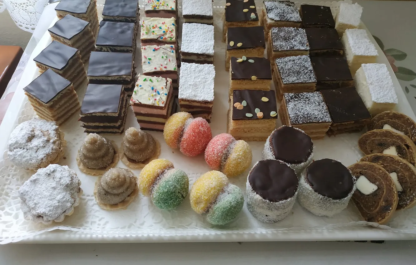 Photo wallpaper pie, sugar powder, gerbeaud