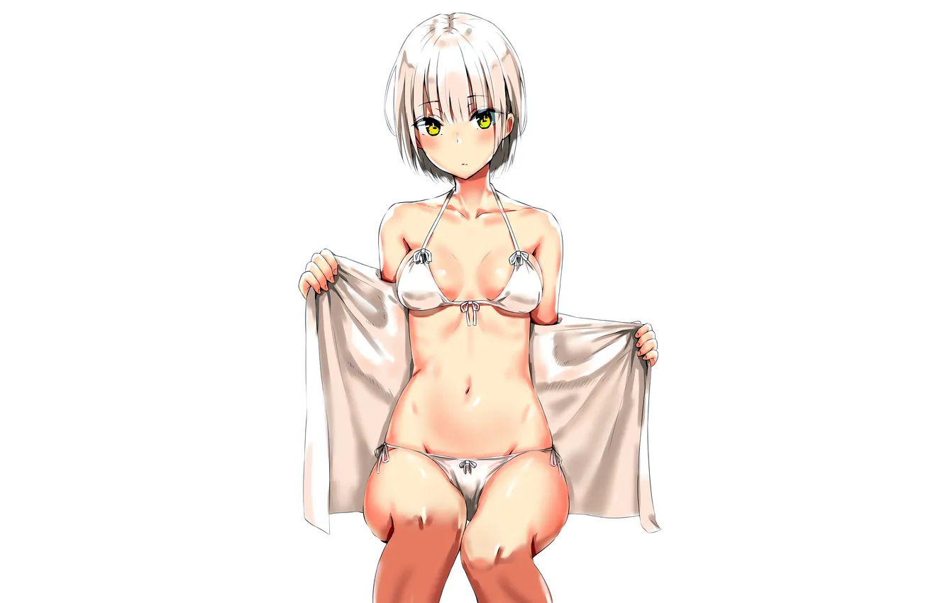 Photo wallpaper girl, sexy, cleavage, legs, boobs, anime, beautiful, short hair