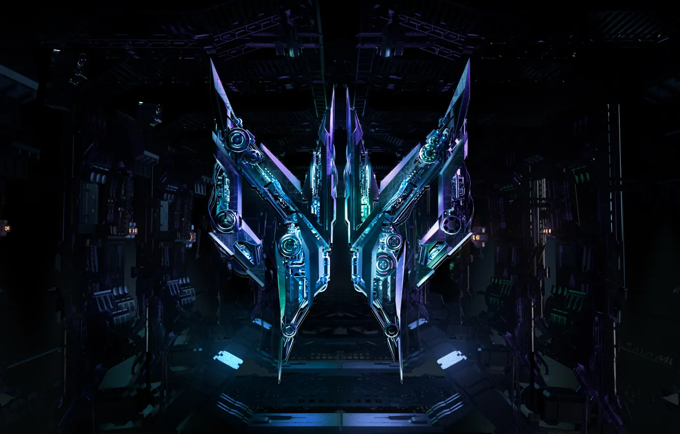 Photo wallpaper Logo, Neon, Spaceship, Technology, Science fiction, Dark aesthetic, Acer Predator