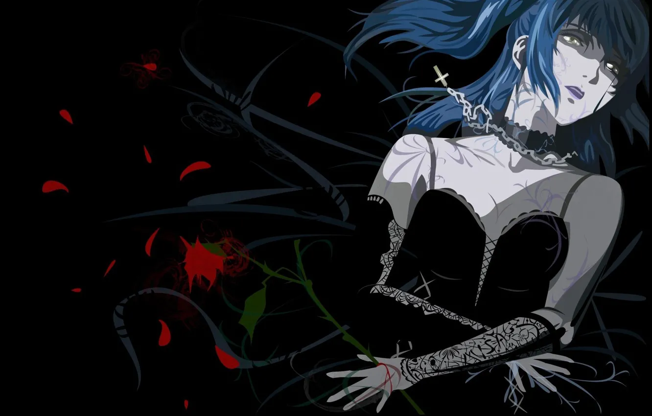Photo wallpaper void, loneliness, darkness, black dress, death note, death note, Amane Misa, stems with thorns