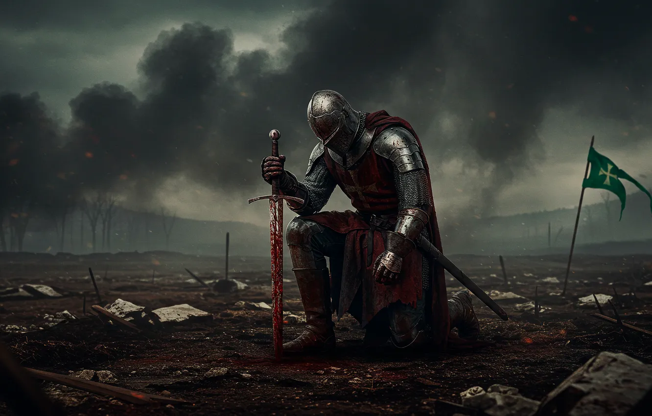 Photo wallpaper warrior, art, sword, sword, knight, battlefield, knight
