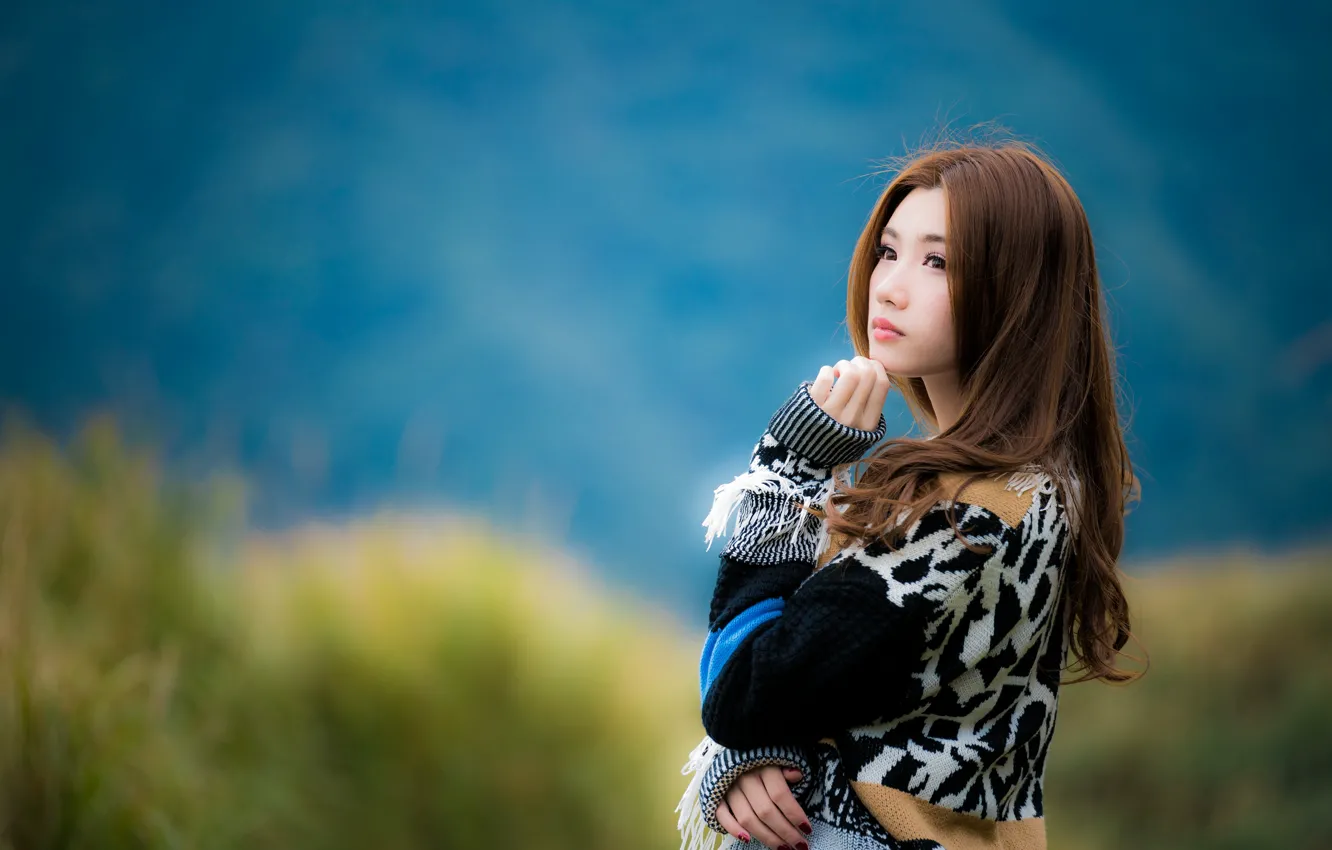 Photo wallpaper girl, Asian, cutie, bokeh