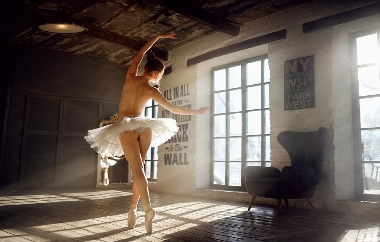 Photo wallpaper grille, window, ballerina, clearance, George Chernyadev, Catherine Seriukova