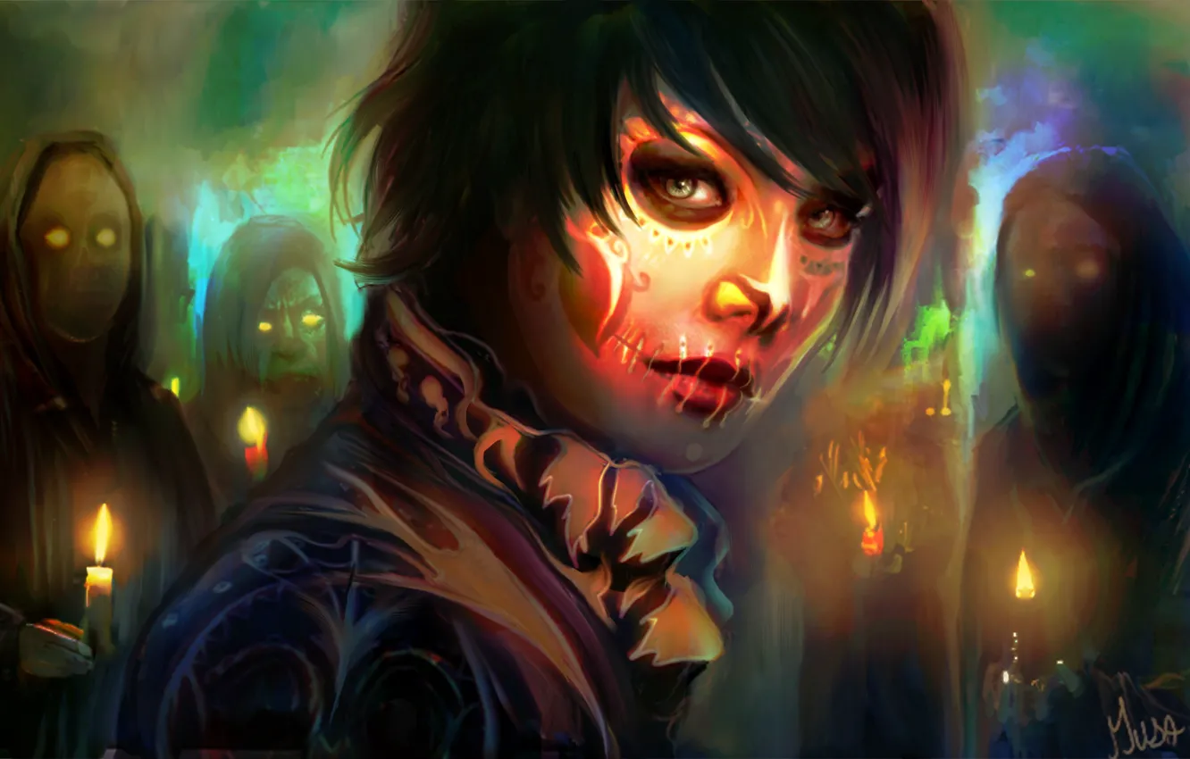 Photo wallpaper girl, night, lights, death, Dead, Calaveras (Dia De Los Muertos) / Skull (Day Of The …
