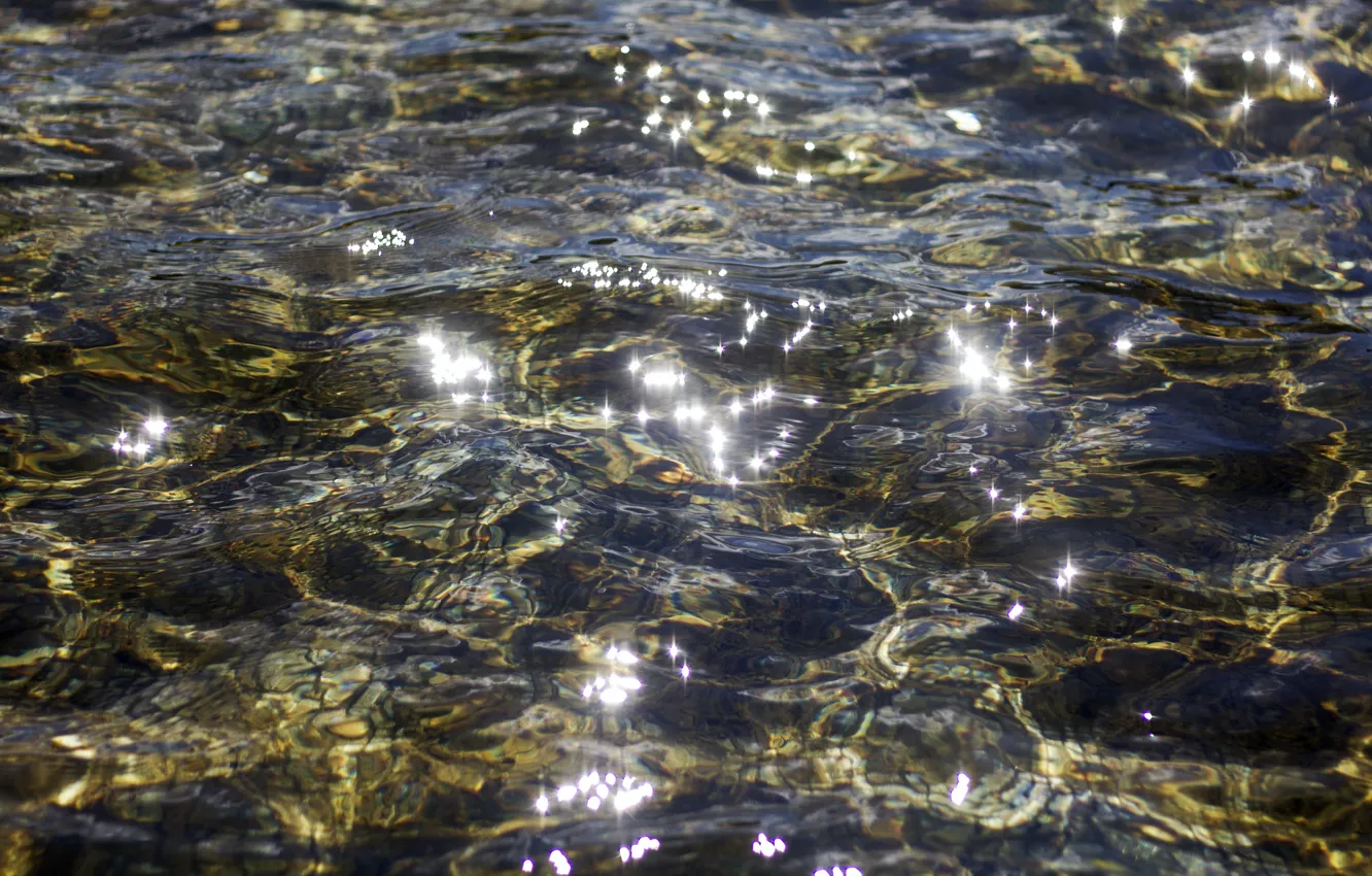 Photo wallpaper wave, water, transparency, light, pebbles, glare, lights, stones