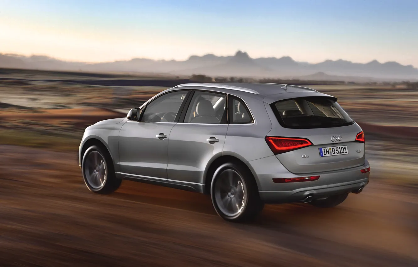 Photo wallpaper Audi, Auto, Machine, Grey, Silver, SUV, Side view, In motion