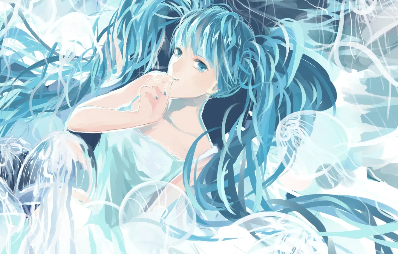 Photo wallpaper girl, hair, art, jellyfish, vocaloid, hatsune miku, Vocaloid, rrr