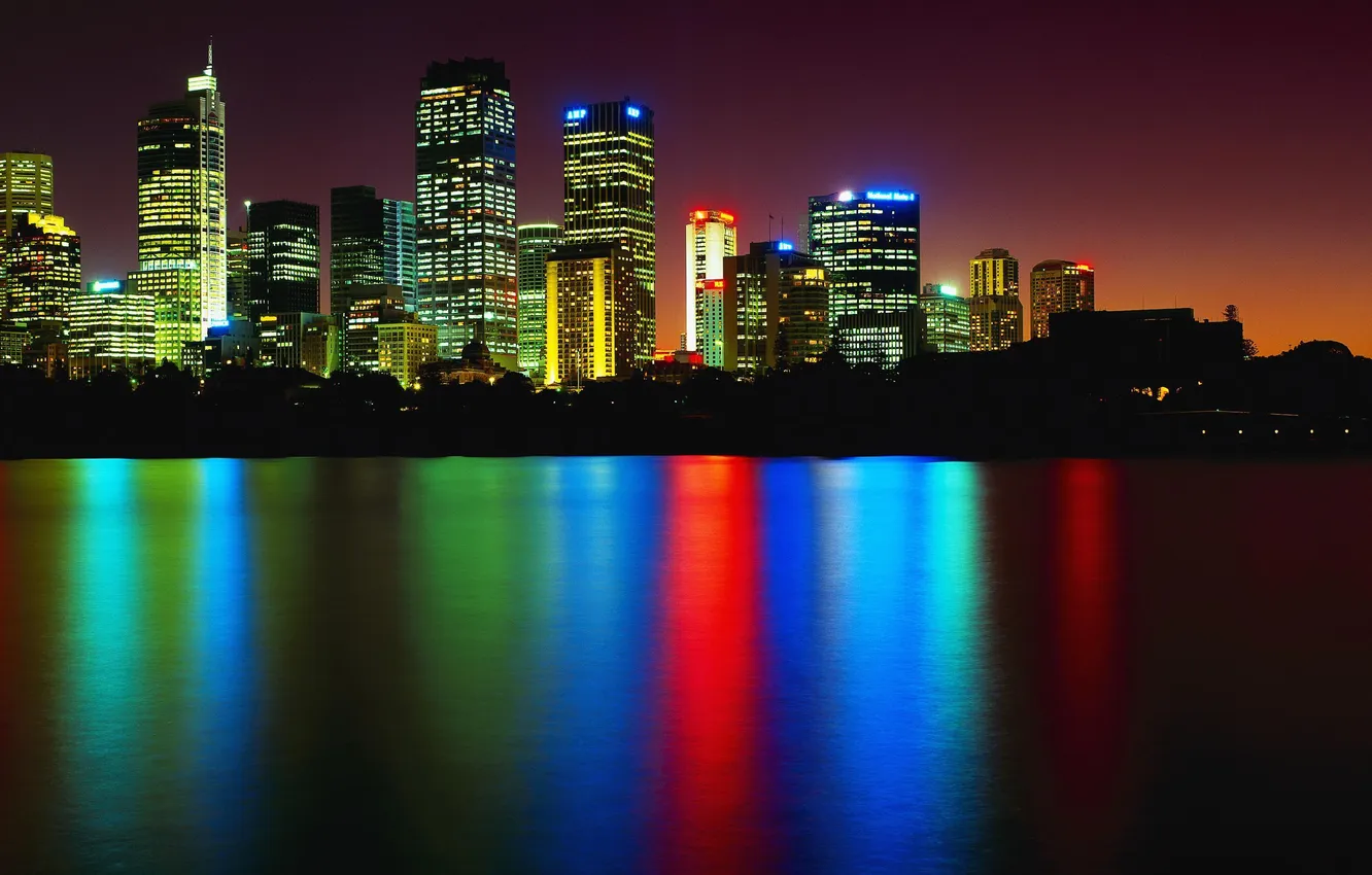 Photo wallpaper water, night, the city, lights