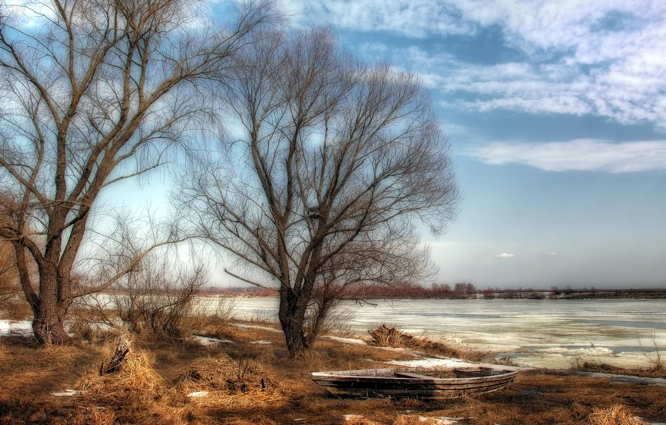 Photo wallpaper ice, nature, river, spring