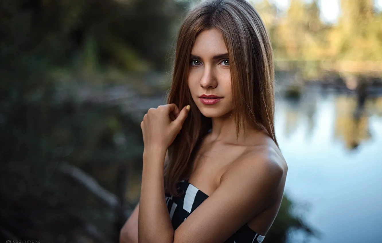 Photo wallpaper water, girl, model, brown hair, beauty, long-haired, Daria, Maxim Kuzin