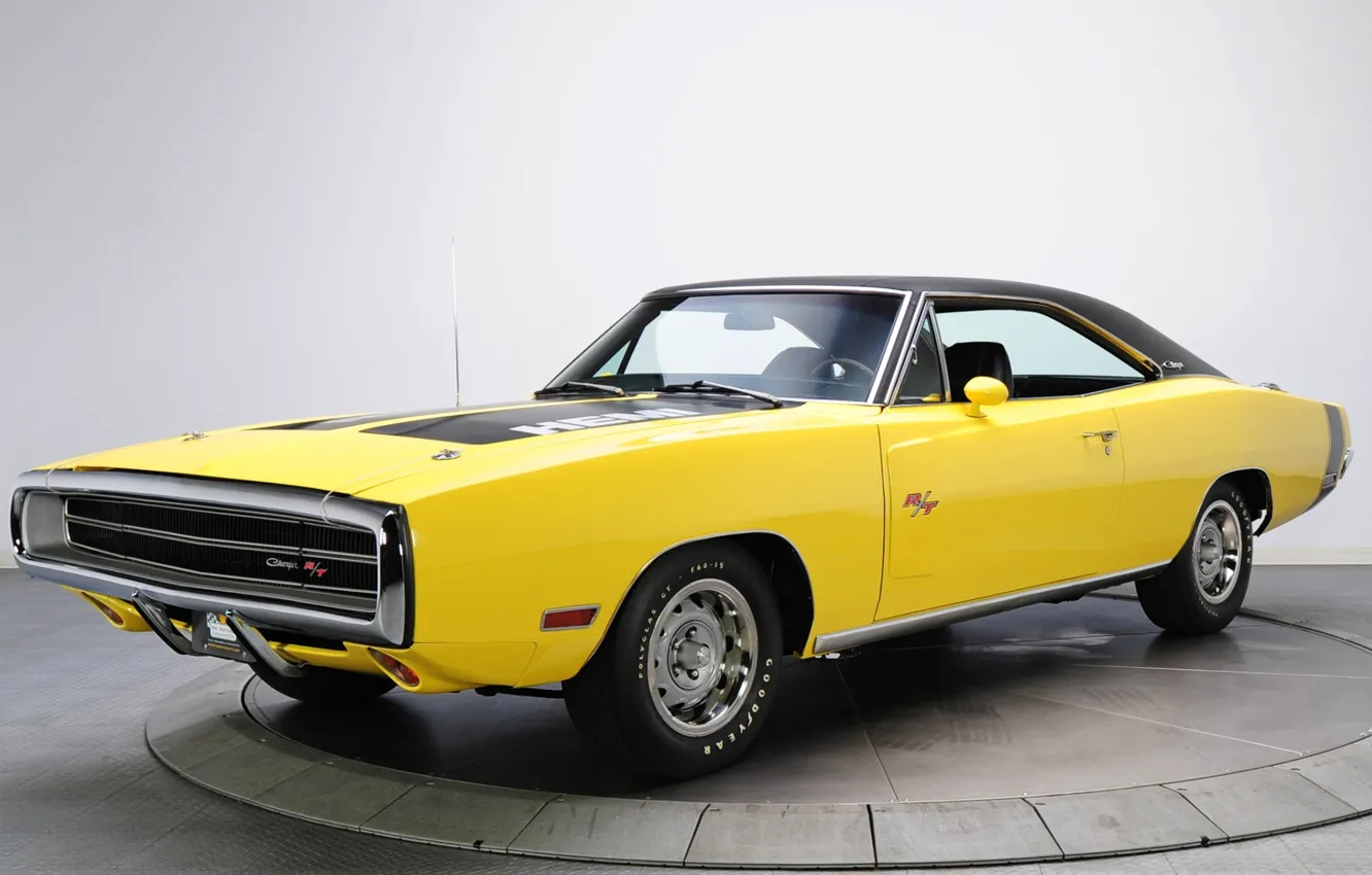 Photo wallpaper yellow, background, Dodge, Dodge, Charger, 1970, the front, Muscle car