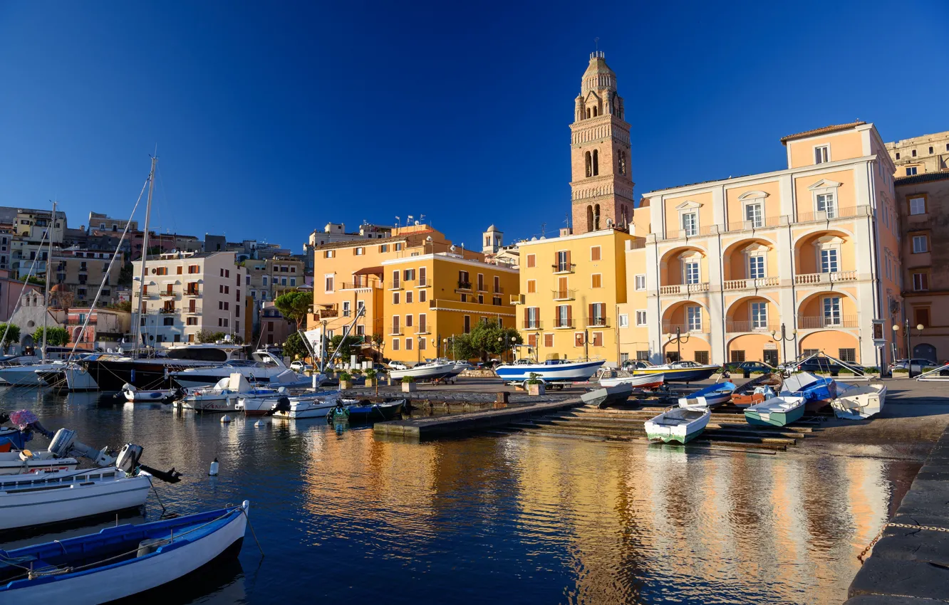 Photo wallpaper home, port, Italy, the bell tower, Gaeta