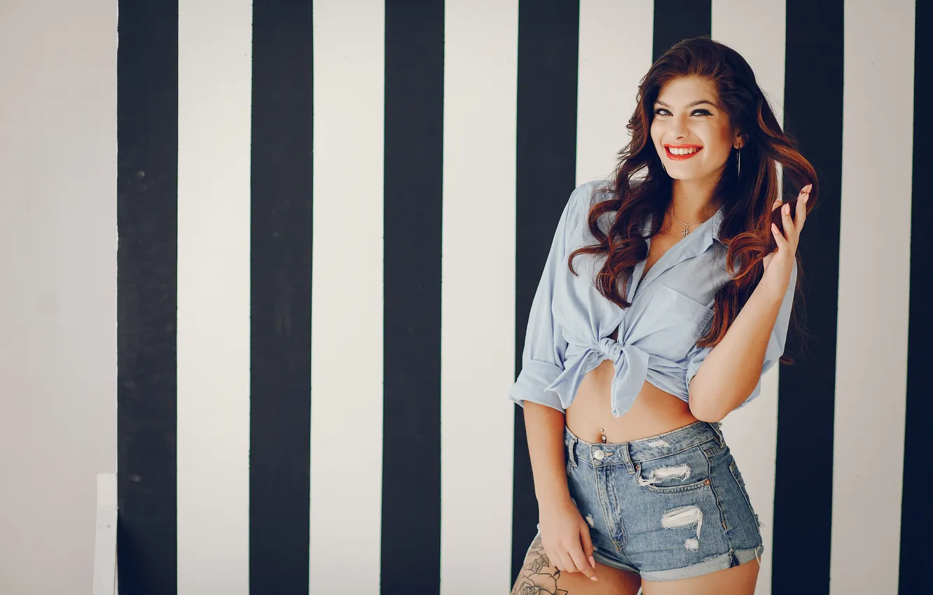 Photo wallpaper girl, shorts, beautiful, model, pretty, tattoo, Denim, cute