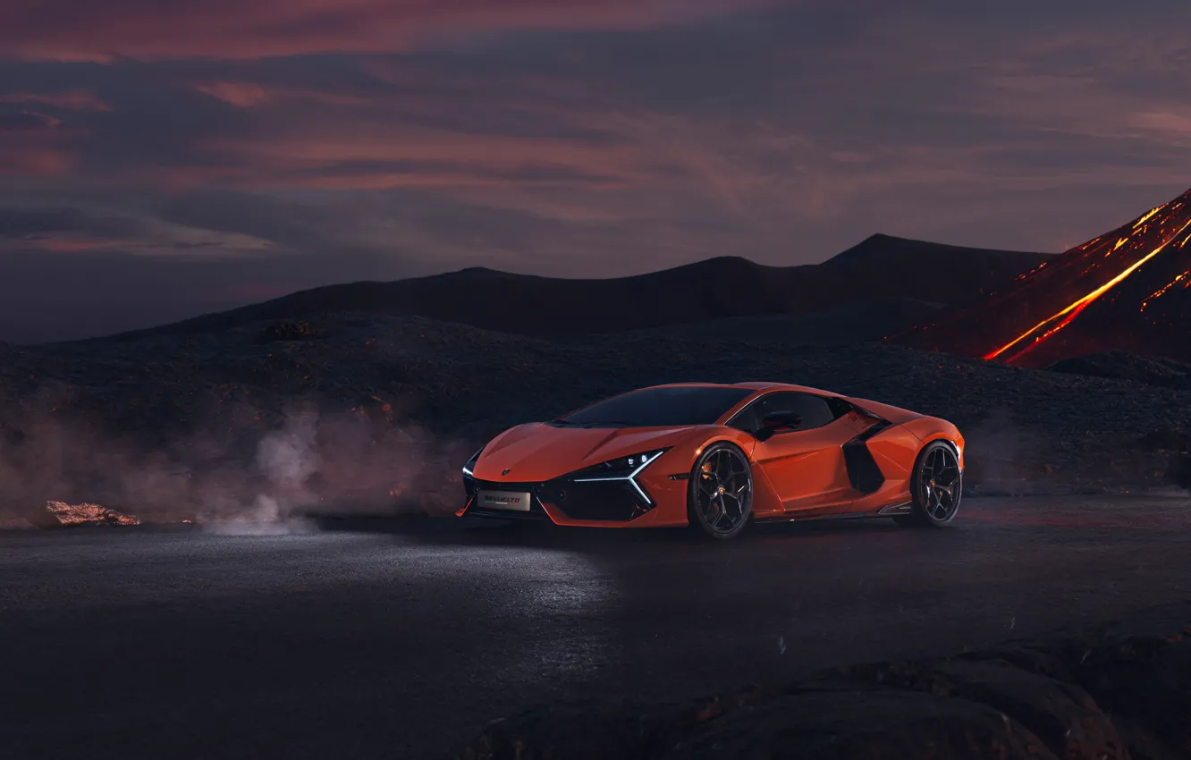 Photo wallpaper Lamborghini, Orange, Road, Stir