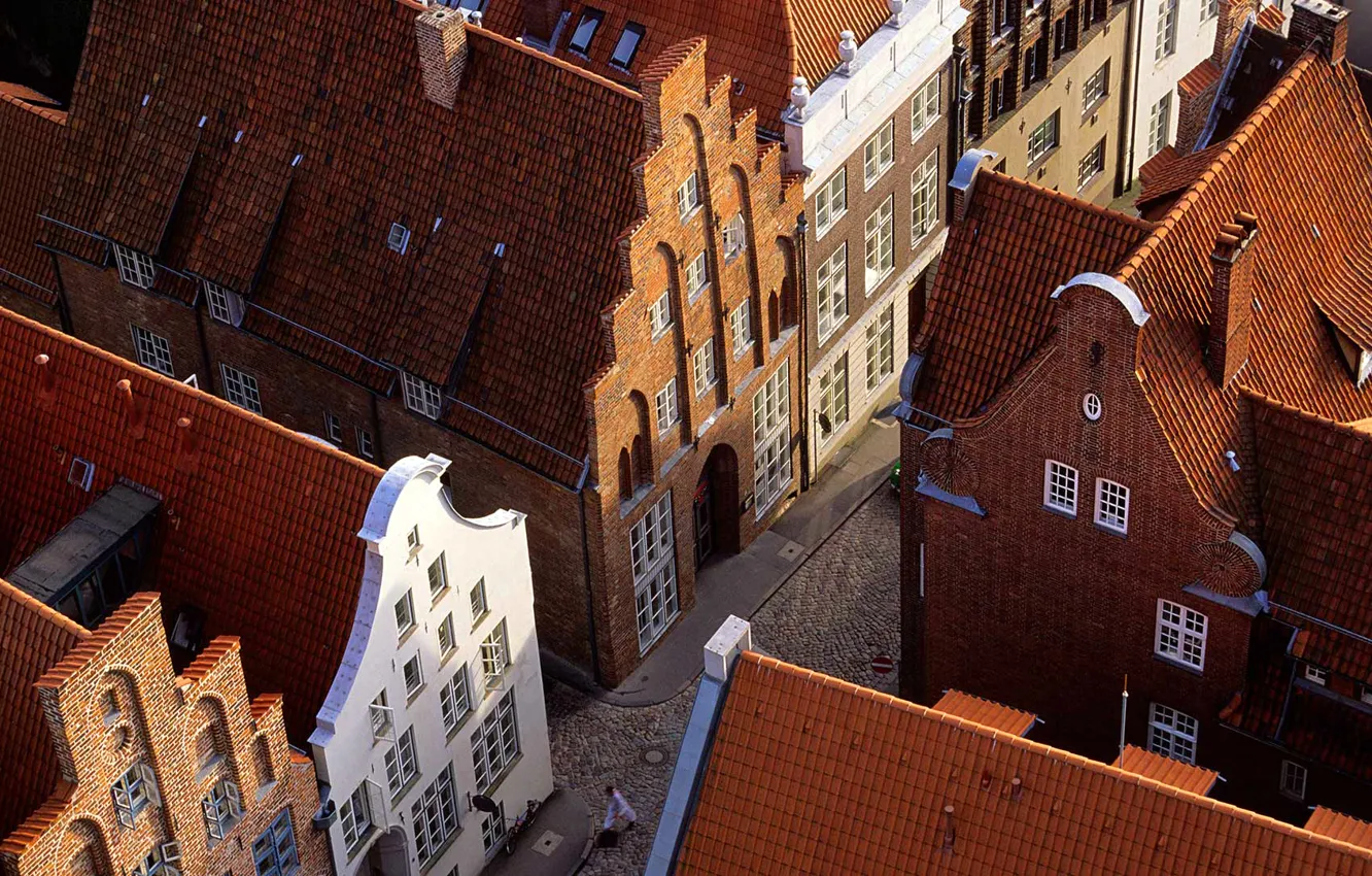 Photo wallpaper roof, street, home, Germany, Lubeck, tile, Schleswig-Holstein