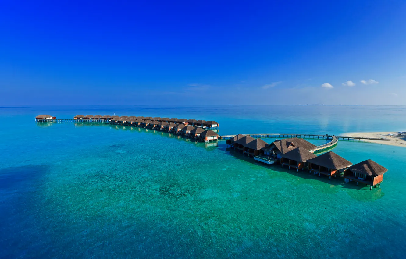 Photo wallpaper sea, the sky, the ocean, island, the Maldives, Bungalow