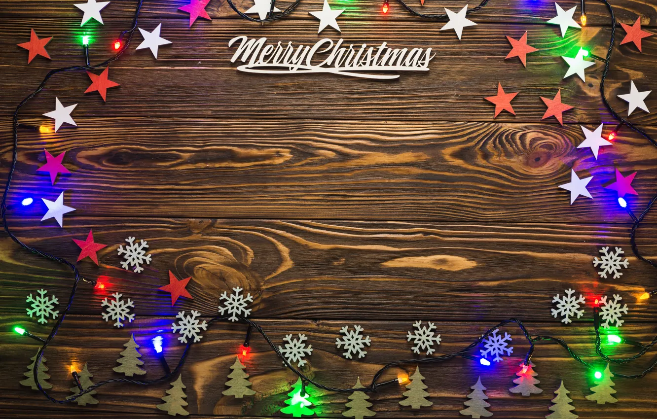 Photo wallpaper stars, snowflakes, holiday, tree, new year, Christmas, garland, decor