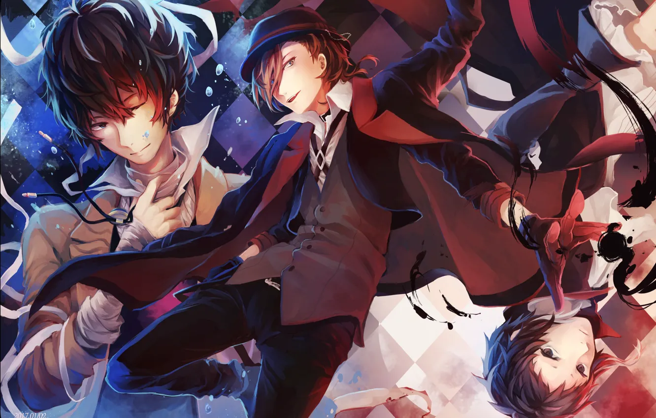 Photo wallpaper guys, trio, characters, Bungou Stray Dogs, Stray Dogs: A Literary Genius, Akutagawa Ryunoske