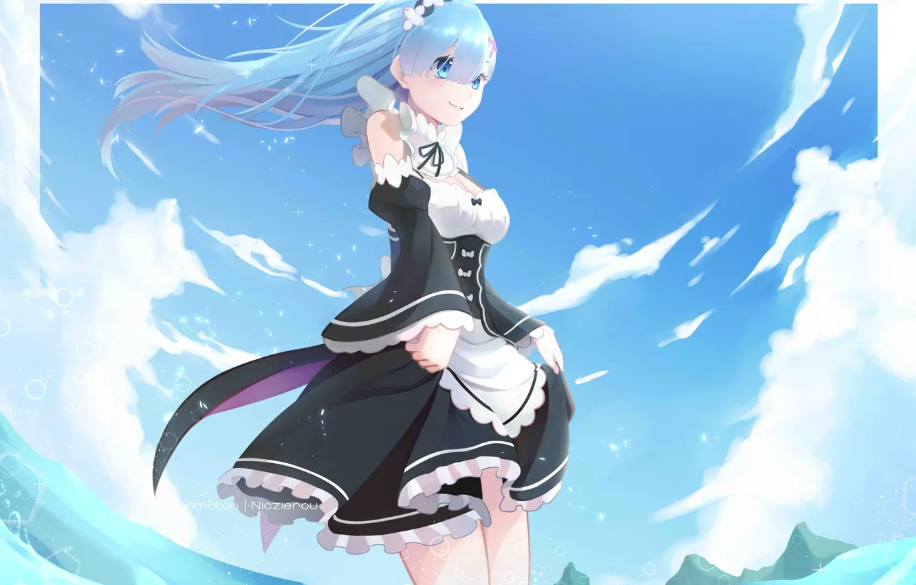 Photo wallpaper sea, girl, the maid, re zero kara hajime chip isek or seikatsu, From scratch, REM