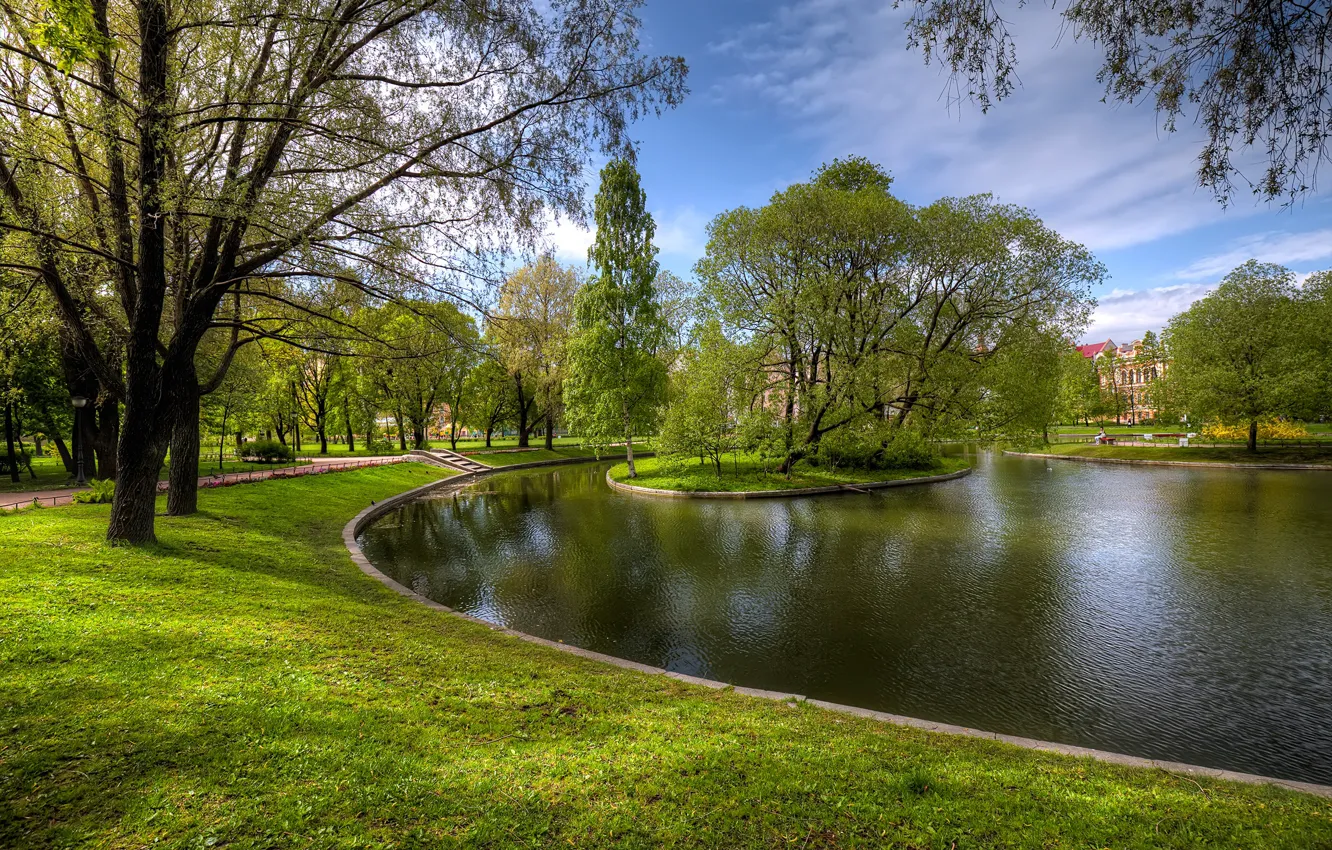 Photo wallpaper greens, grass, trees, pond, Park, Saint Petersburg, Russia, Yusupovsky Garden